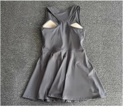 Tennis & Sports Zipper Fitness Dress – High Waist Slim Fit