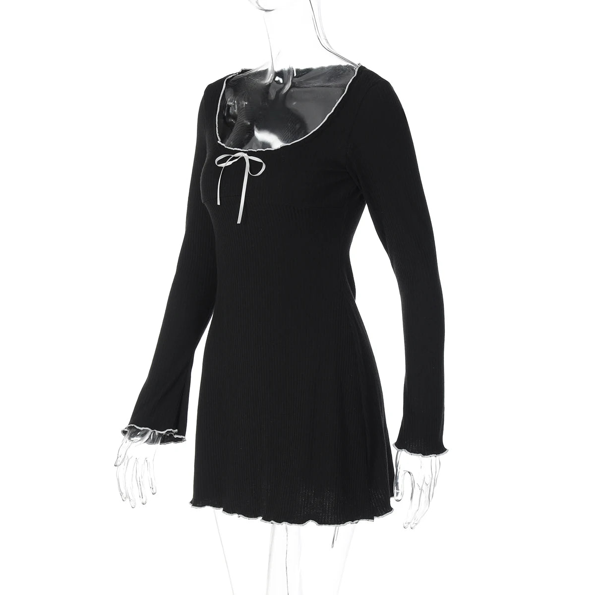 Dulzura Women’s Autumn Mini Dress – O-Neck, Long Sleeve, Ruffle Patchwork