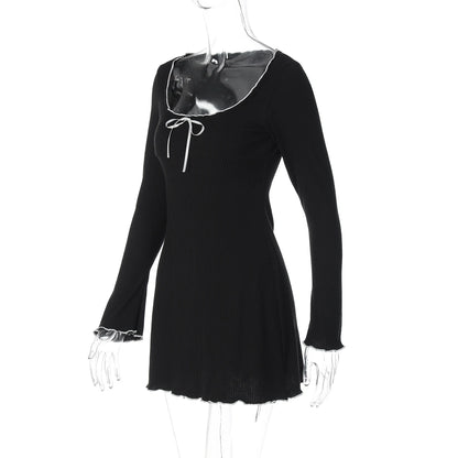 Dulzura Women’s Autumn Mini Dress – O-Neck, Long Sleeve, Ruffle Patchwork