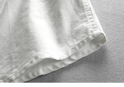 Japan style linen shirt men slim fit breathable