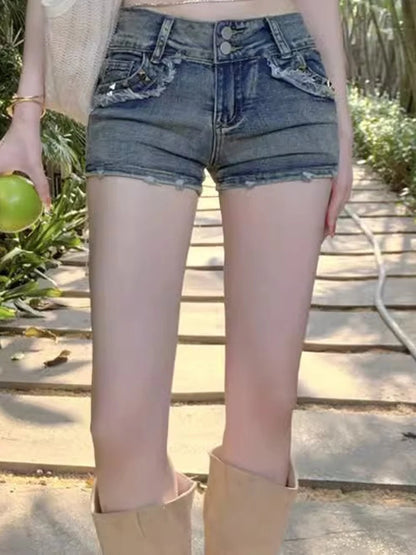 Women Y2K Blue Retro Hot Shorts