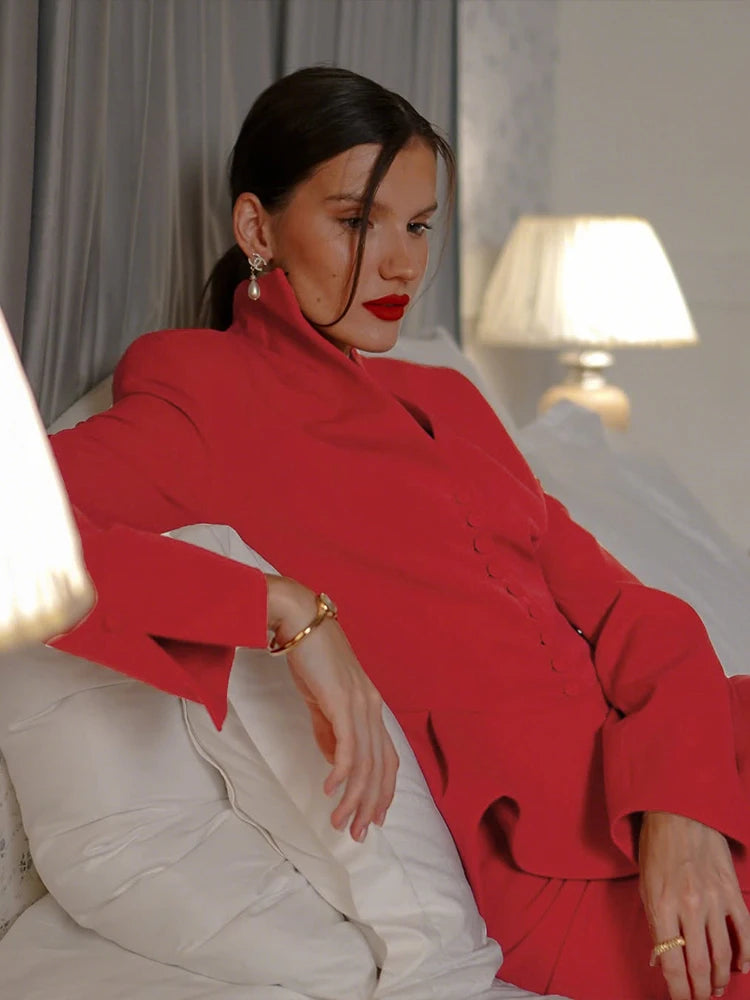 Weird Puss Women's 2-Piece Ruffled Jacket & Skirt