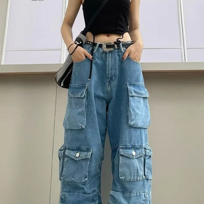 Trendy Women's High-Waist Denim | Street Multi-Pocket Jeans