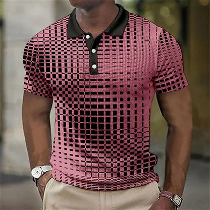 Men's Vintage Waffle Polo – Casual Plaid Shirt