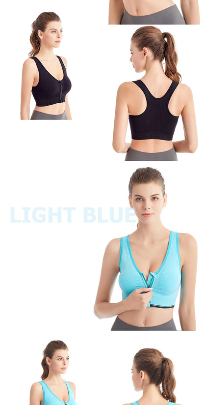 Women's Front-Zip Sports Bra Shockproof Breathable Seamless