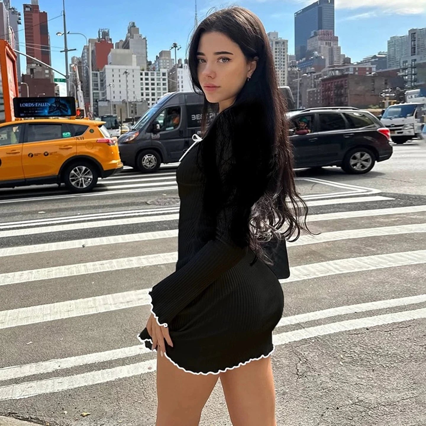 Dulzura Women’s Autumn Mini Dress – O-Neck, Long Sleeve, Ruffle Patchwork