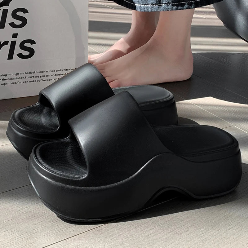 Women chunky platform summer slippers, non slip wedge sandals