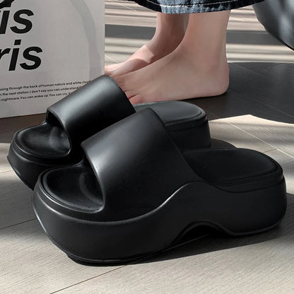 Women chunky platform summer slippers, non slip wedge sandals