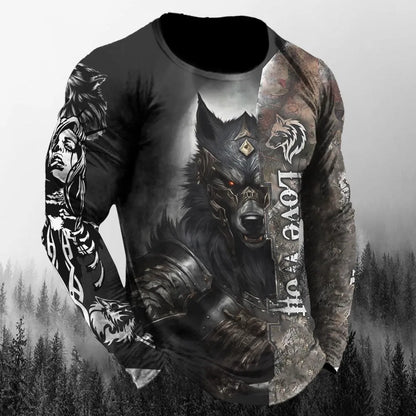 Men’s 3D Animal Wolf Shirt – Trendy Loose Casual Tee