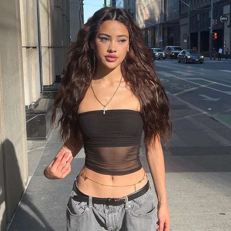 Black Mesh Corset Crop Top – Sexy Sleeveless Summer Tank