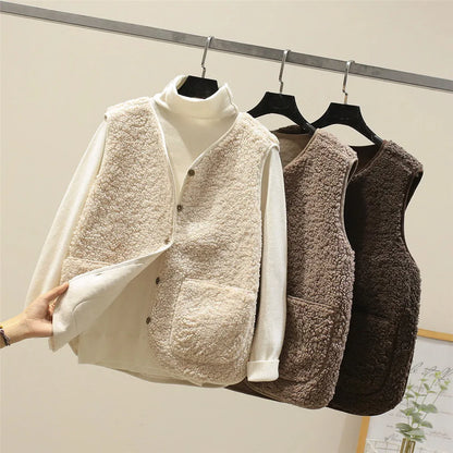 Women Wool Vest Warm Fleece Sleeveless Jacket Coat