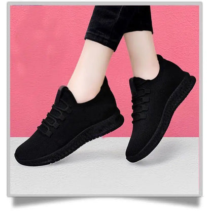 Women's Black Sneakers, Casual Platform Shoes, Breathable Running Shoes