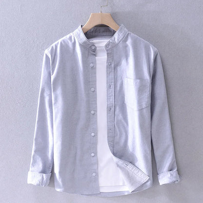 Men’s cotton Oxford shirt, stand collar, casual, comfortable white