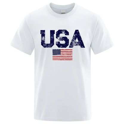 Vintage USA Flag Hip Hop Summer Cotton T-Shirt