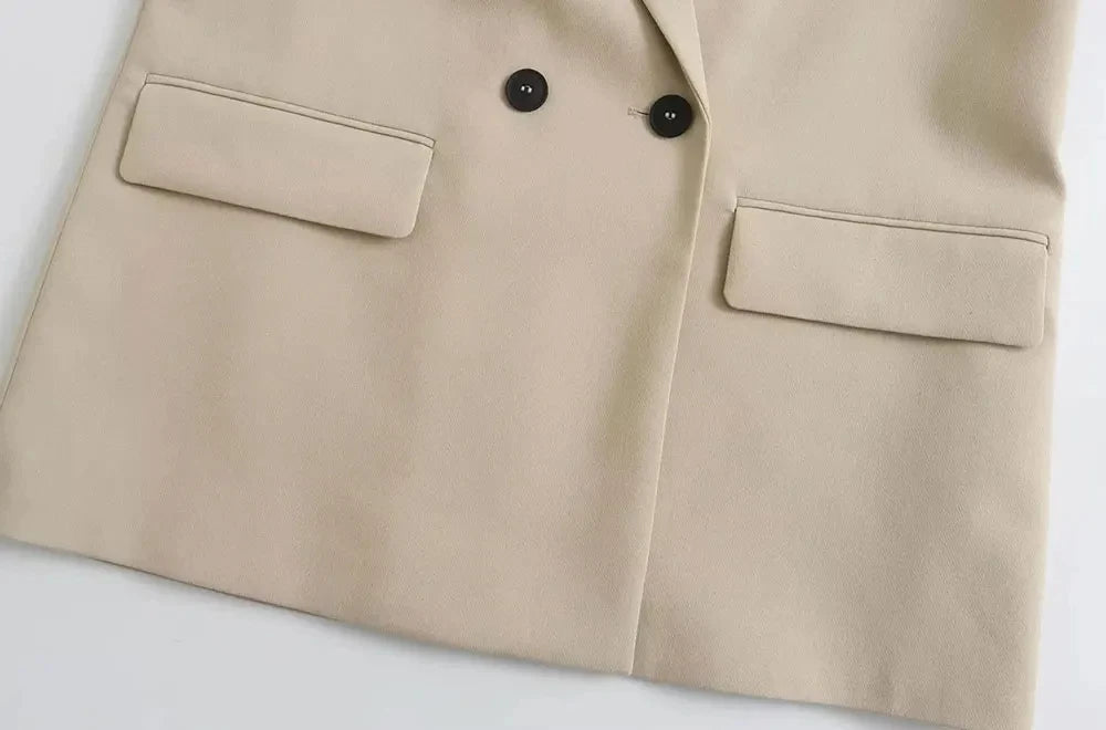 TRZA Women’s Elegant Blazer Coat – Double Breasted Loose Fit