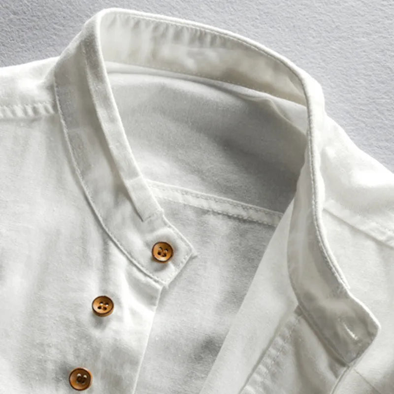 Japan style linen shirt men slim fit breathable