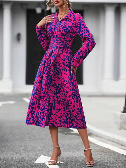 Elegant belted midi shirt dress, long sleeve, office casual