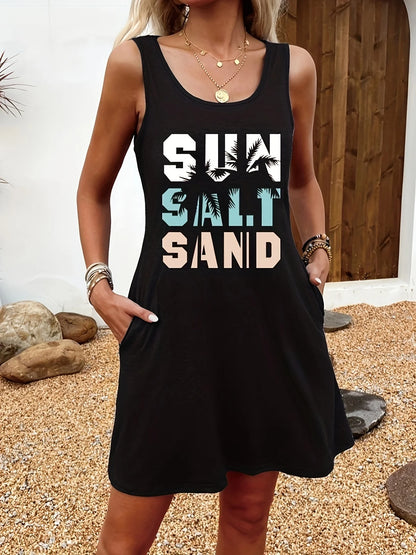 Sexy Summer Sleeveless Mini Dress – Black Print