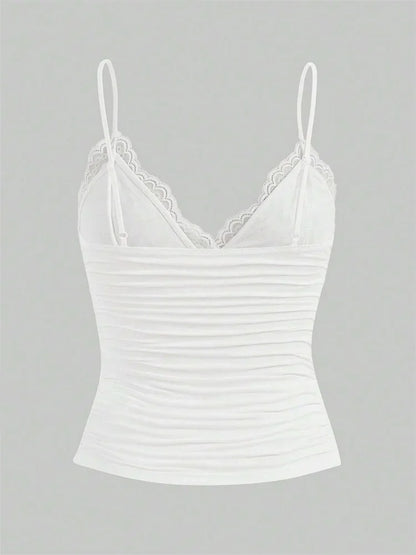 Sexy Lace Bow Crop Cami  Y2K Backless Tee