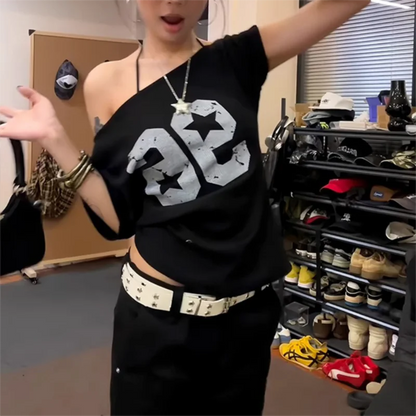 Off Shoulder Y2K Harajuku Tee – Summer Top