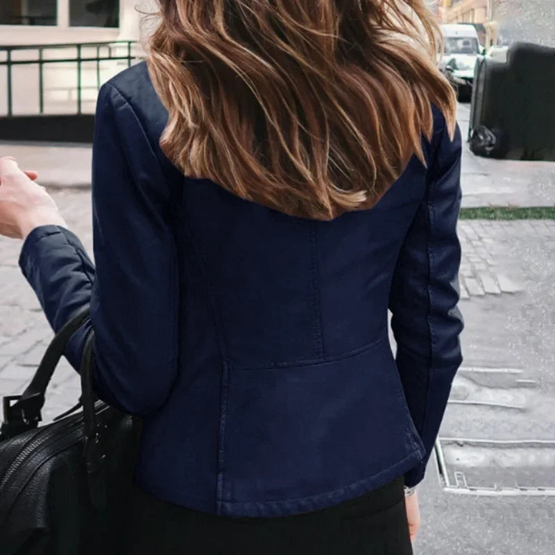 Women's Slim PU Leather Biker Jacket Classic Moto Coat