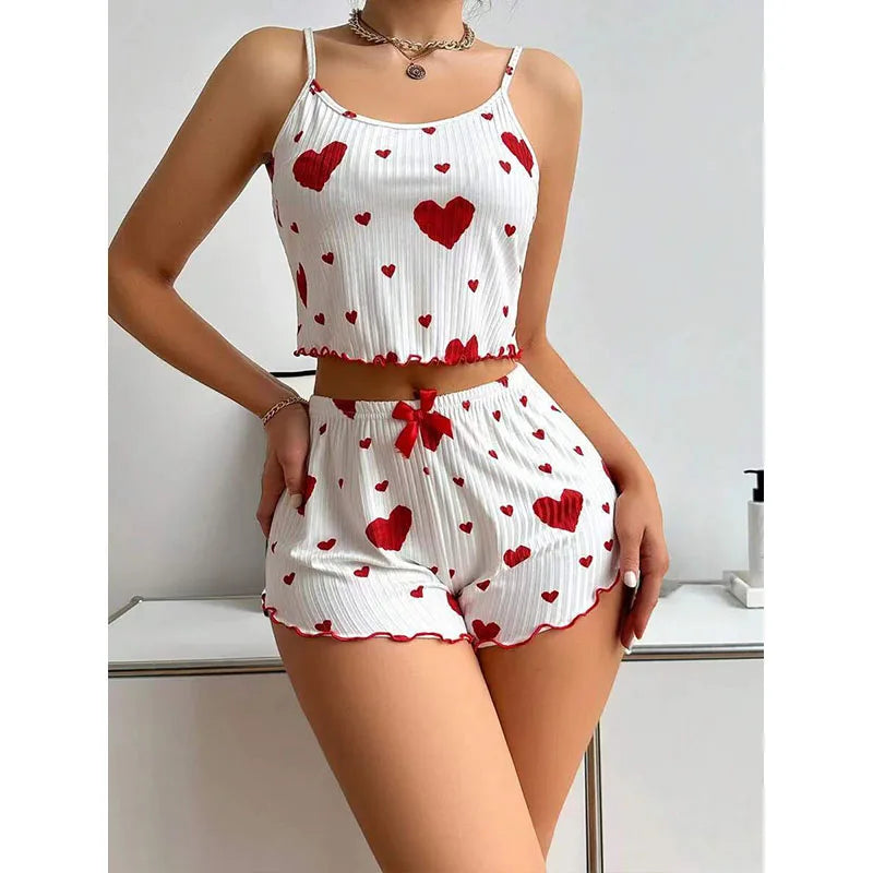 Women's 2PCS Pajamas Set – Soft Tank & Shorts, Love Print