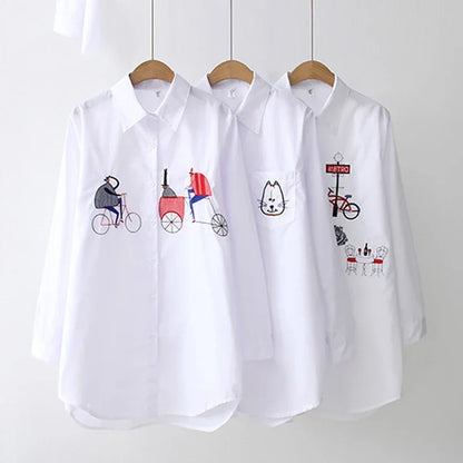 Elegant cotton blouse long sleeve white office shirt