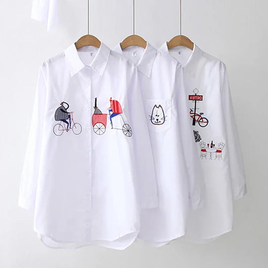 Elegant cotton blouse long sleeve white office shirt