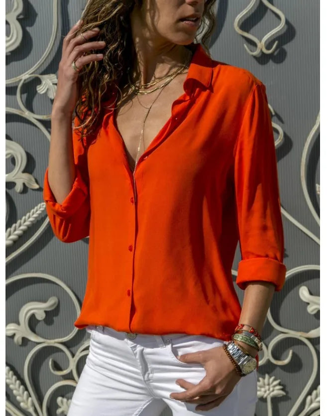Vintage Autumn Women’s Shirt Polo Collar Loose Blouse