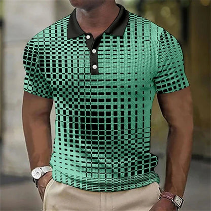 Men's Vintage Waffle Polo – Casual Plaid Shirt