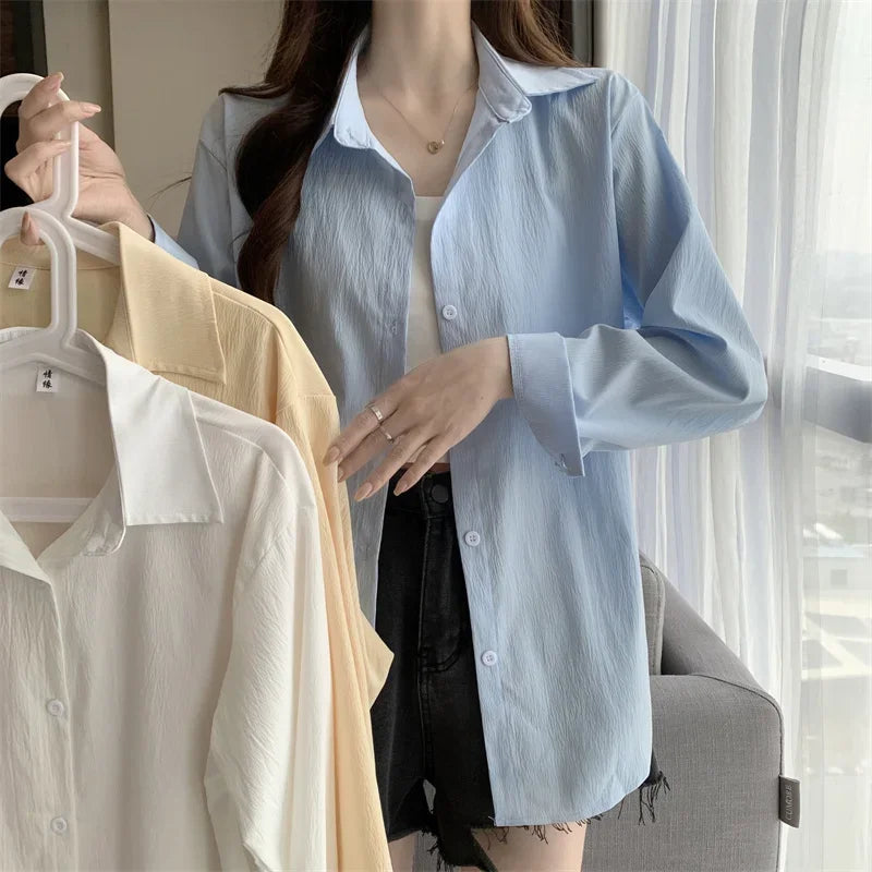 White Button Down Shirt Women Classic Long Sleeve Chic Top