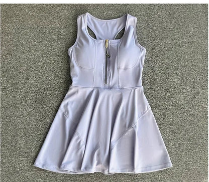 Tennis & Sports Zipper Fitness Dress – High Waist Slim Fit