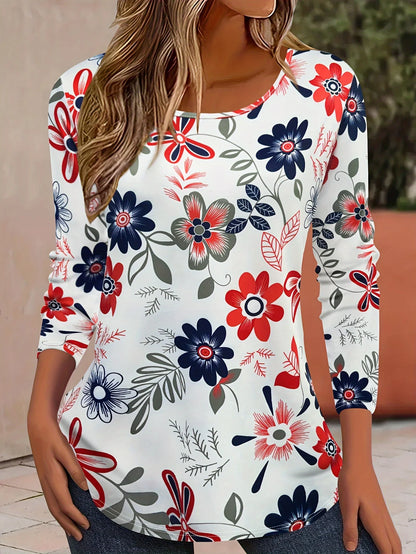 Vintage 3D Floral O-Neck Long Sleeve T-Shirt Women Y2K Harajuku