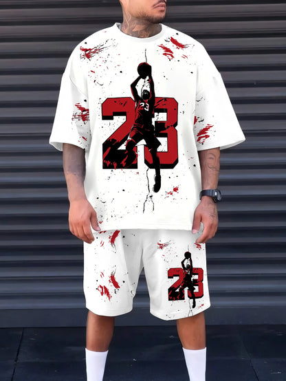 Summer 2025 Men's 3D Printed Casual Sports Polyester Suit