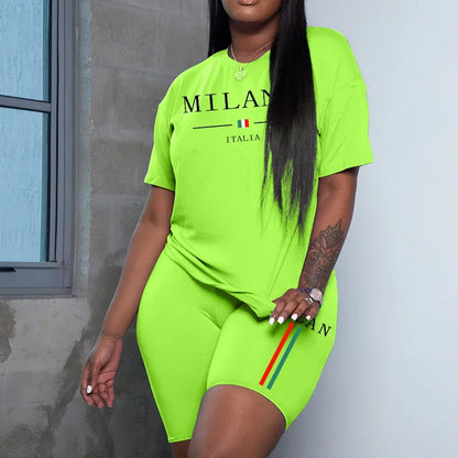 Milan Letter Women's Summer T-Shirt & Shorts Set