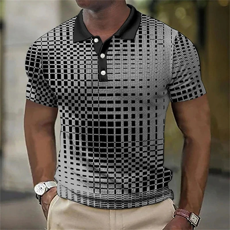 Men's Vintage Waffle Polo – Casual Plaid Shirt