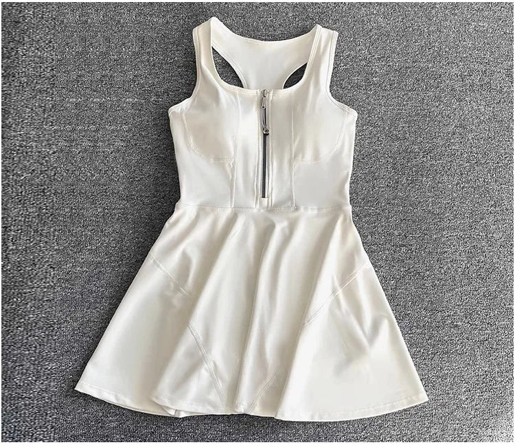 Tennis & Sports Zipper Fitness Dress – High Waist Slim Fit