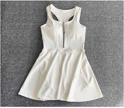 Tennis & Sports Zipper Fitness Dress – High Waist Slim Fit
