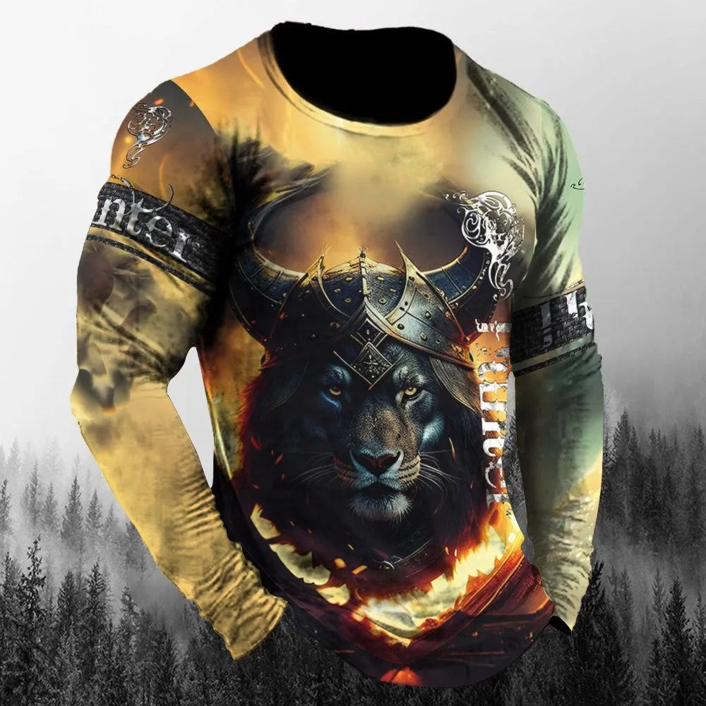 Men’s 3D Animal Wolf Shirt – Trendy Loose Casual Tee