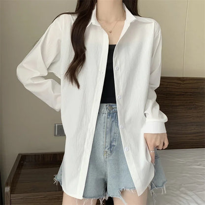 White Button Down Shirt Women Classic Long Sleeve Chic Top