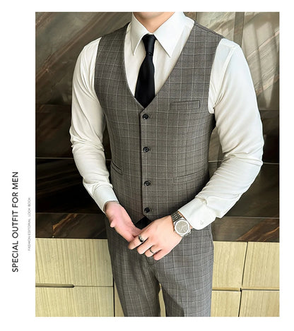 Men’s Plaid 3-Piece Suit Business Wedding Elegant Fashion Set