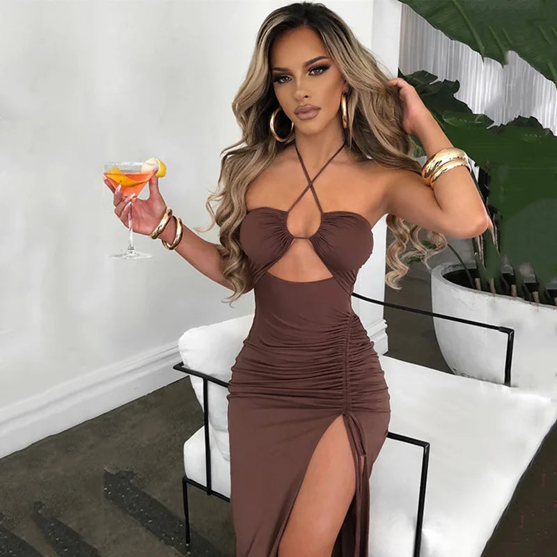 Sleeveless Sexy Midi Backless Slim Club Party Dress