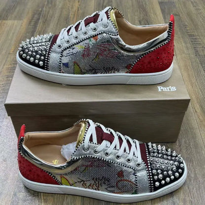 Trendy Red Sole Sneakers Men Women Sequined Rivet Fashion