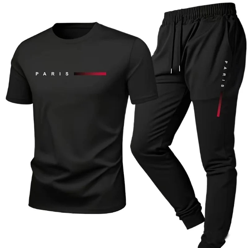 PARIS Men's Casual Short Sleeve Two-Piece Set