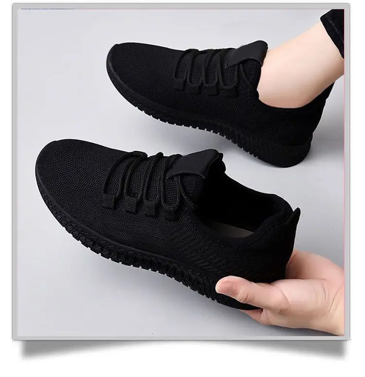 Women's Black Sneakers, Casual Platform Shoes, Breathable Running Shoes