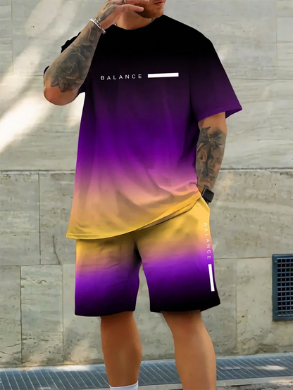 Men's Hawaiian T-Shirt & Shorts Set Beach Outfit