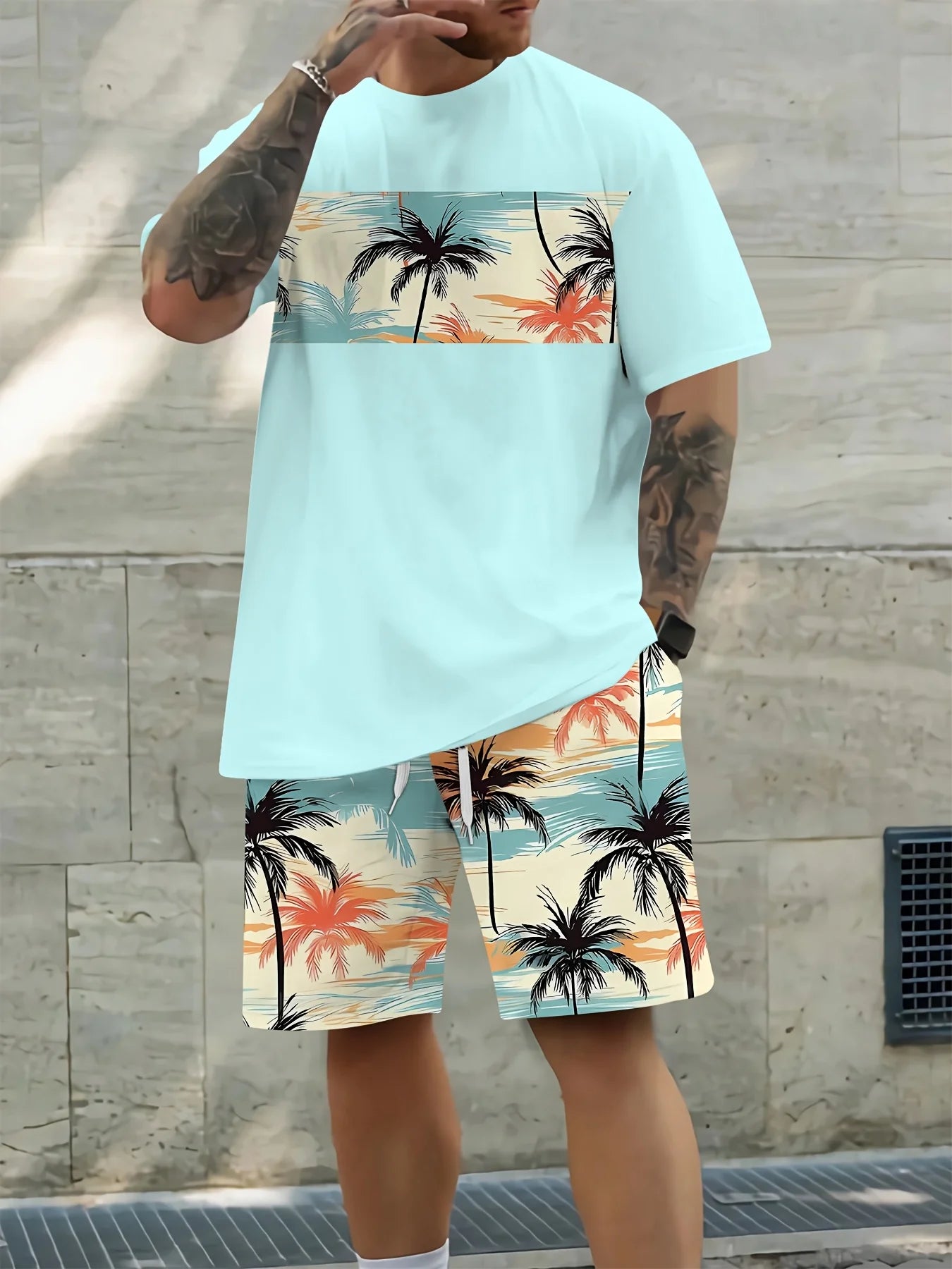 Men's Summer 2025 3D Hawaiian Beach Set