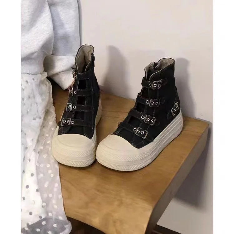 CHABELLA Women's High Top Canvas Shoes with Buckle, Zip, Street Style Comfort