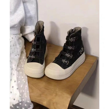 CHABELLA Women's High Top Canvas Shoes with Buckle, Zip, Street Style Comfort