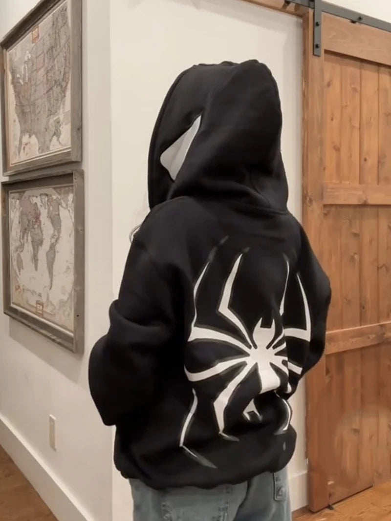 Y2K Spider Graphic Hoodie Unisex Casual Zip-Up Sweatshirt
